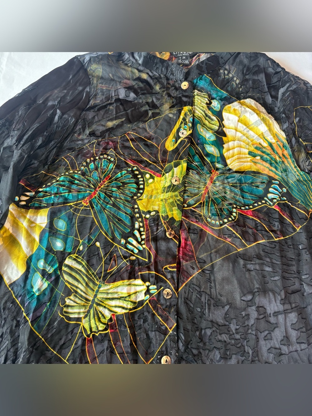 Vintage Citron Santa Monica Silk Butterfly Burnout Top 2X - Picture 3 of 12